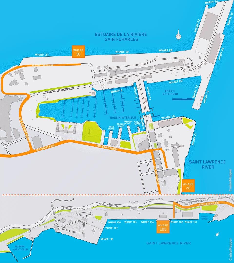 Carte de la Ville de Québec le terminal de croisière