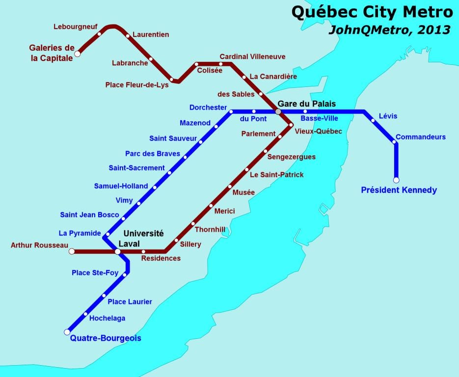 Carte du métro de la Ville de québec